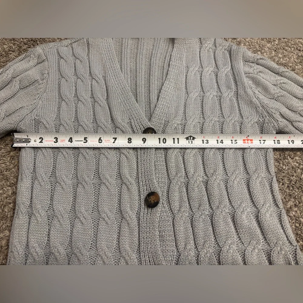 Cozy Gray Cable Knit V-neck Cardigan Sweater With Pockets, Junior’s Medium - Picture 5 of 7